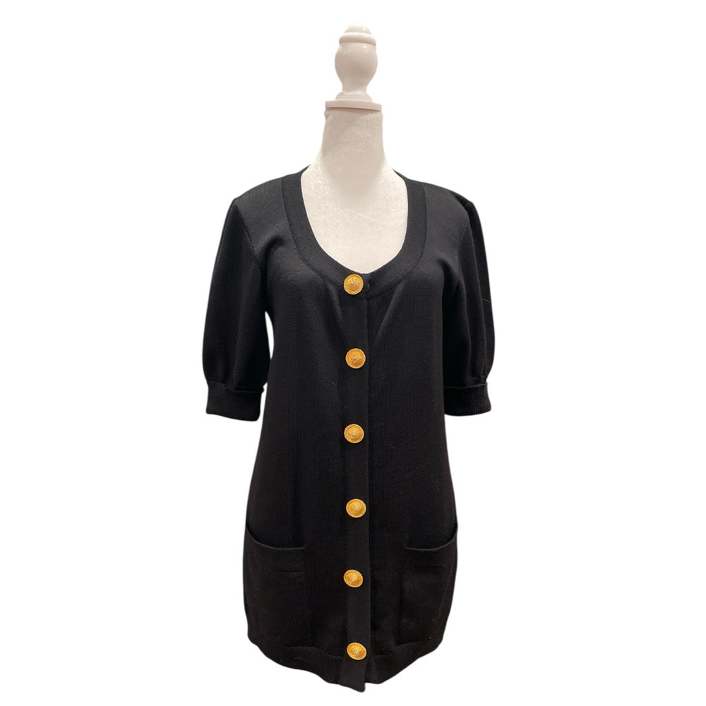 LANGE 36 Navy Wool Cashmere Cardigan Dress Gold Buttons Old Money Minimalist - Picture 3 of 10
